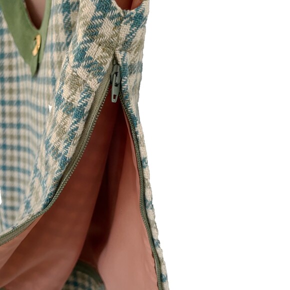 Vintage Wool Suede Green Sleeveless Checkered Pullover Vest Plaid Womens S/M - Picture 3 of 14